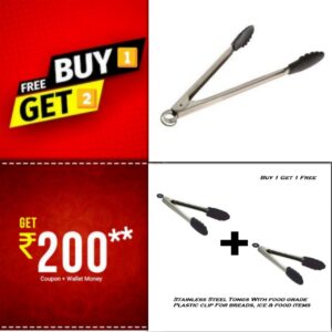 Buy 1 Get 2 FREE - Stainless Steel Tongs with Food Grade Plastic Clip on zoneofdeals.com